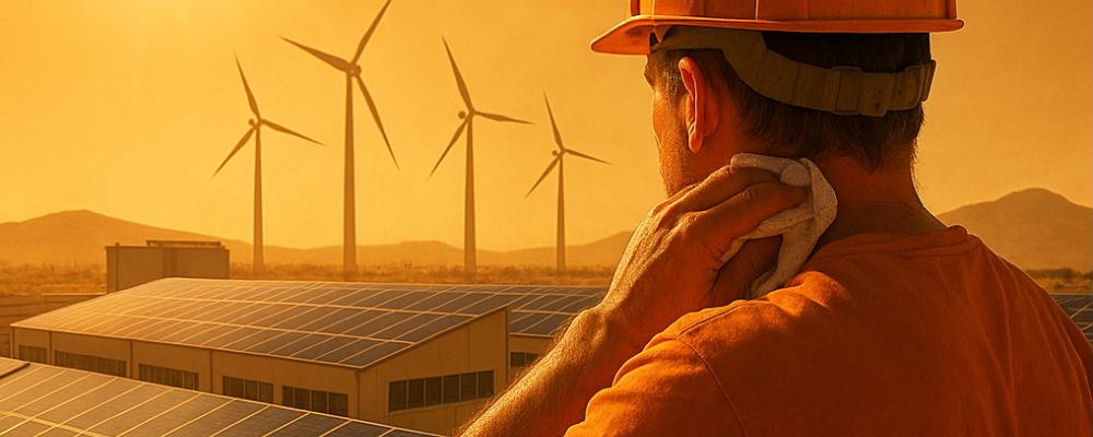 Om Net Zero-tekniken inte är anpassad för ett varmare klimat riskerar den att inte leverera som planerat. Det kan i sin tur skapa tvekan hos investerare och beslutsfattare. Bild: AI-genererad bild - ej ett fotografi, Upphovsrätt: Conventus.