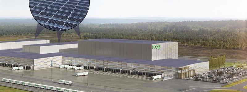 Coops varuterminal i Eskilstuna med solceller. Illustration: Coop