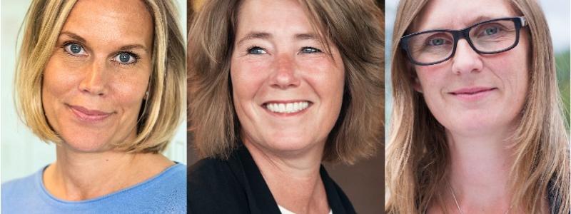 Karolina Brick, hållbarhetschef, Johanna Frelin, vd och Mari-Louise Persson, miljö- och energichef. Foto: Riksbyggen