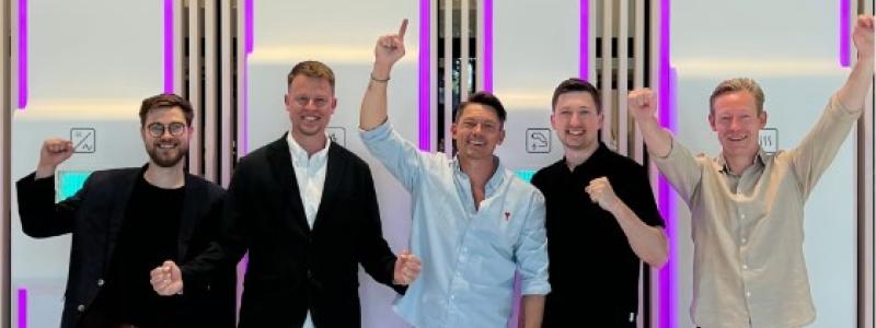 Team Viasol (fr vänster): Emil Helgren - CTO, Tobias Nielsen - CRO, Christoffer Ovesen - Managing Partner, Mads Pedersen - CFO, Rasmus Christiansen - CEO. Foto: 1KOMMA5°