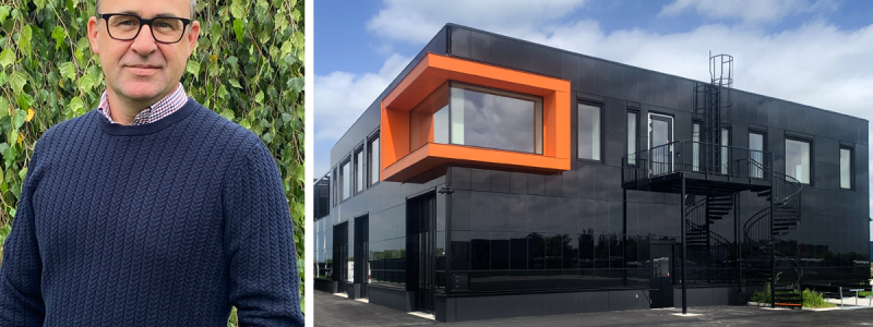 Soltech, Krister Landen och en solcellsfasad. Pressbild: Soltech Energy