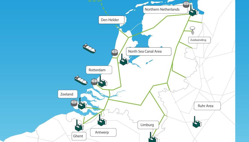 Five industrial clusters will be connected, to other countries and hydrogen storage and import locations. Industrial clusters are places where many industries are located near each other. For example, in Rotterdam. Gasunie built the network using mainly existing and partly new pipelines. Foto: Gasunie