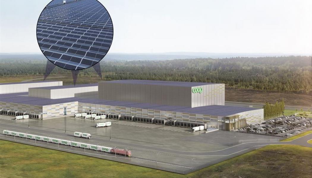 Coops varuterminal i Eskilstuna med solceller. Illustration: Coop