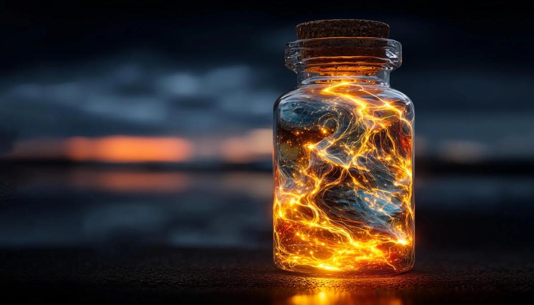 Forskarna beskriver tekniken som ett uppladdningsbart solbatteri där energi lagras direkt i molekyler. Illustration: AI / ScienceDaily