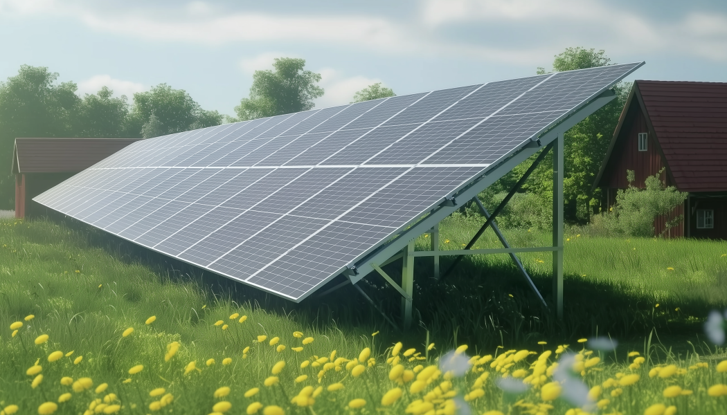 Markbaserad solcellsanlaggning. Pressbild: KP Energy
