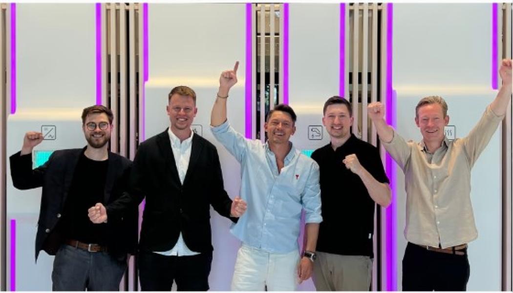 Team Viasol (fr vänster): Emil Helgren - CTO, Tobias Nielsen - CRO, Christoffer Ovesen - Managing Partner, Mads Pedersen - CFO, Rasmus Christiansen - CEO. Foto: 1KOMMA5°