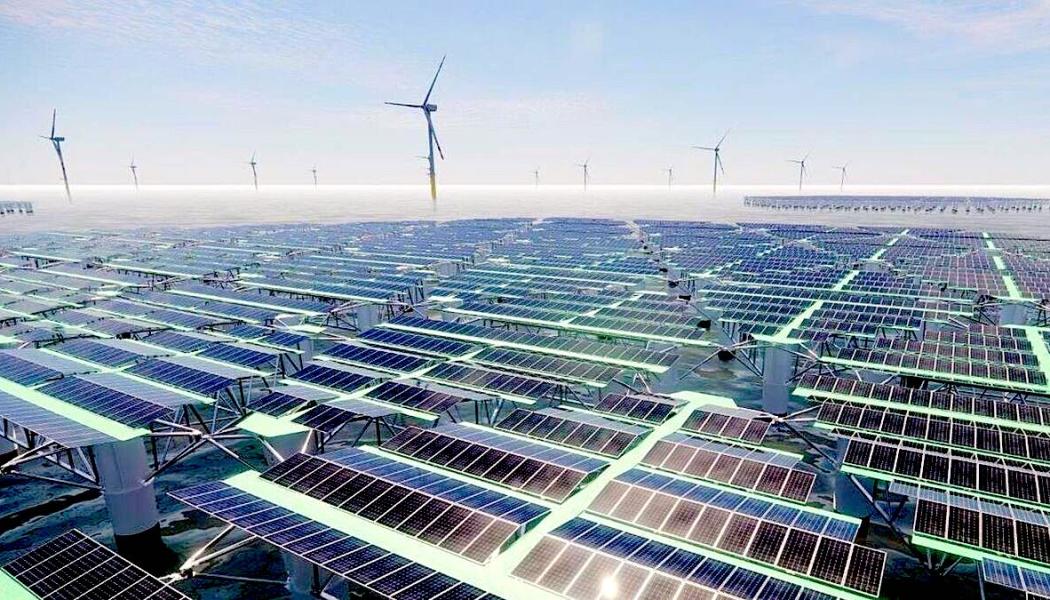 Corigliano offshoreenergipark kommer att byggas i Tarantobukten och ha 28 flytande vindkraftverk och solpaneler som räcker för en kapacitet på 540 megawatt Bild: SolarDuck