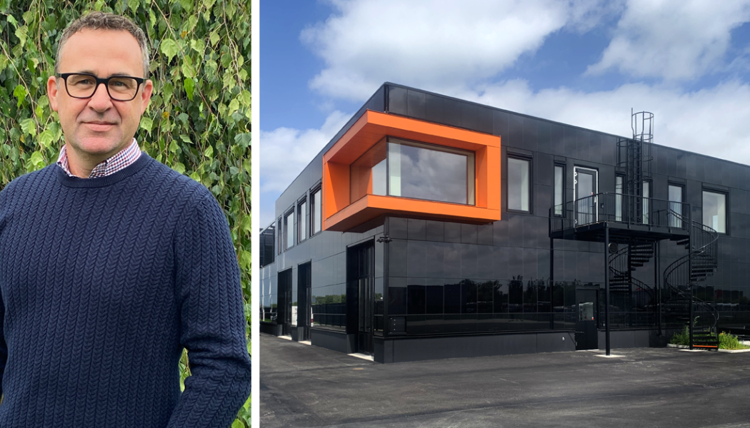 Soltech, Krister Landen och en solcellsfasad. Pressbild: Soltech Energy