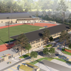 Eva Lisa Holtz Arena syns längt upp i bilden på Solstadens sportcenter. Foto: Karlstads kommun