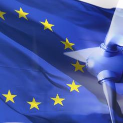 EU flaggan, vindkraft.  Pressbild: Rabbalshede Kraft AB