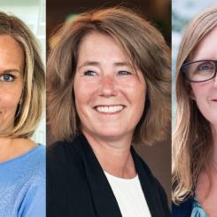 Karolina Brick, hållbarhetschef, Johanna Frelin, vd och Mari-Louise Persson, miljö- och energichef. Foto: Riksbyggen