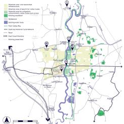 Den gulmarkerade arealen på kartan avser området för solparkens placering. Karta: Projektet One Earth Solar Farm
